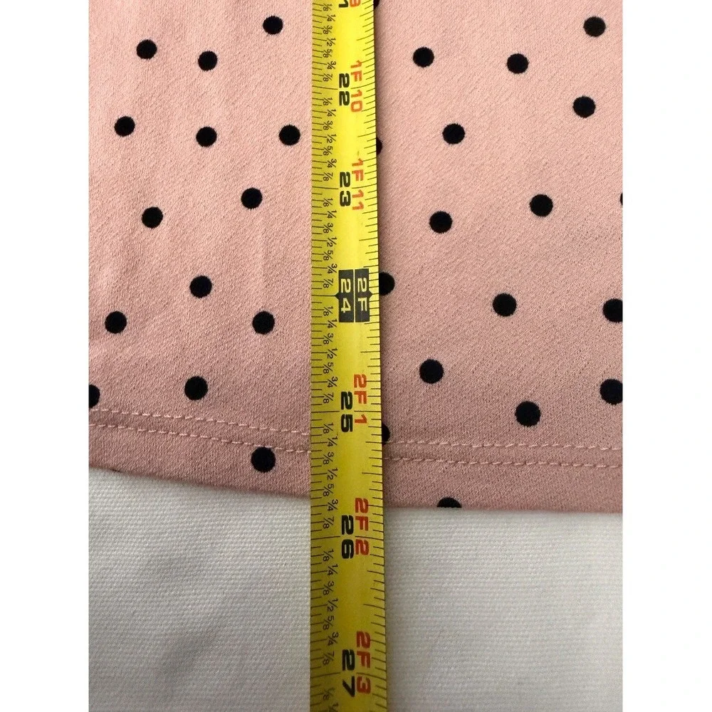 Adrianna Papell Womens Blouse Pink Polka Dot Tie Neck Long Sleeve Top L
